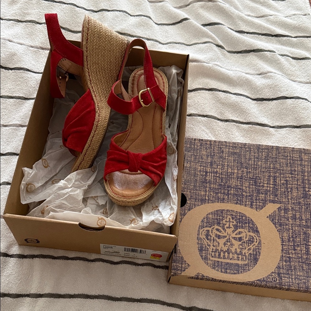 BORN Red Espadrille Wedge Sandals with Bow - Women